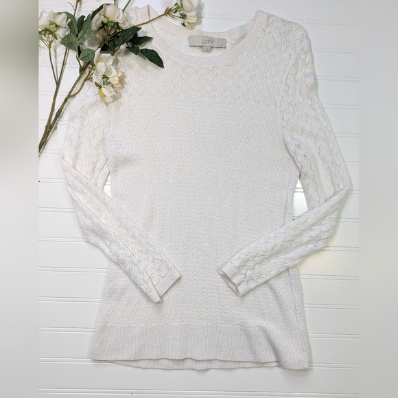 LOFT Cream Lightweight Pointelle Sweater - Picture 1 of 4